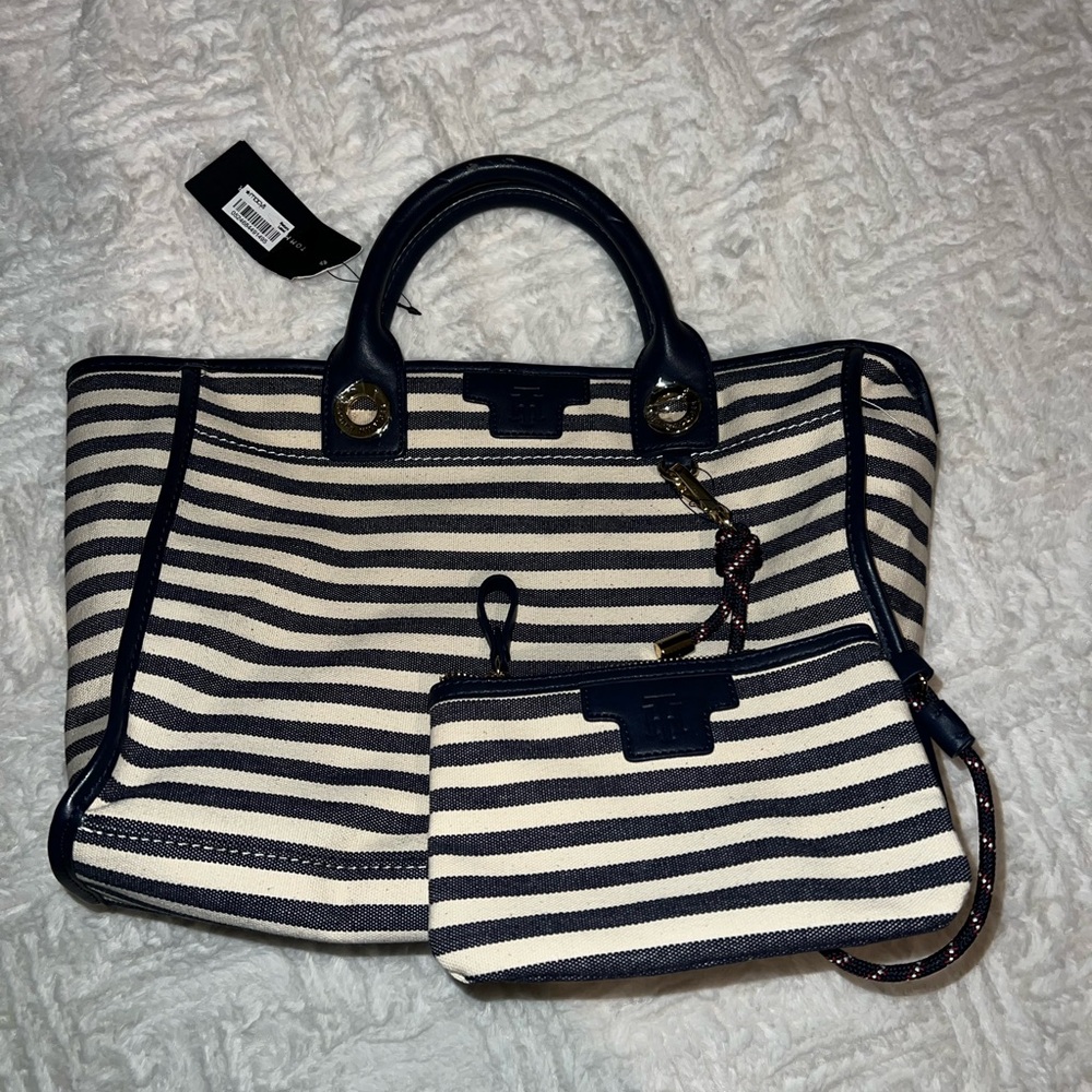 Tommy Hilfiger Navy Striped Tote Bag with Matching Pouch